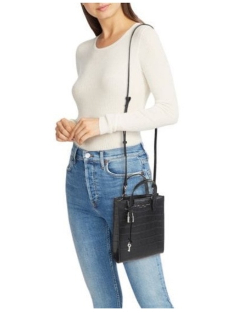 MARC JACOBS Mini Grind Micro Tote Leather Crossbody NWT Croc Embossed